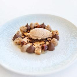 Chocolate, carob, spiced bread, lemon thyme and hazelnut