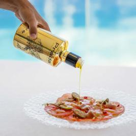 Pink tomato salad from Altea with seasonal tuna, pickles and cured red tuna mojama
